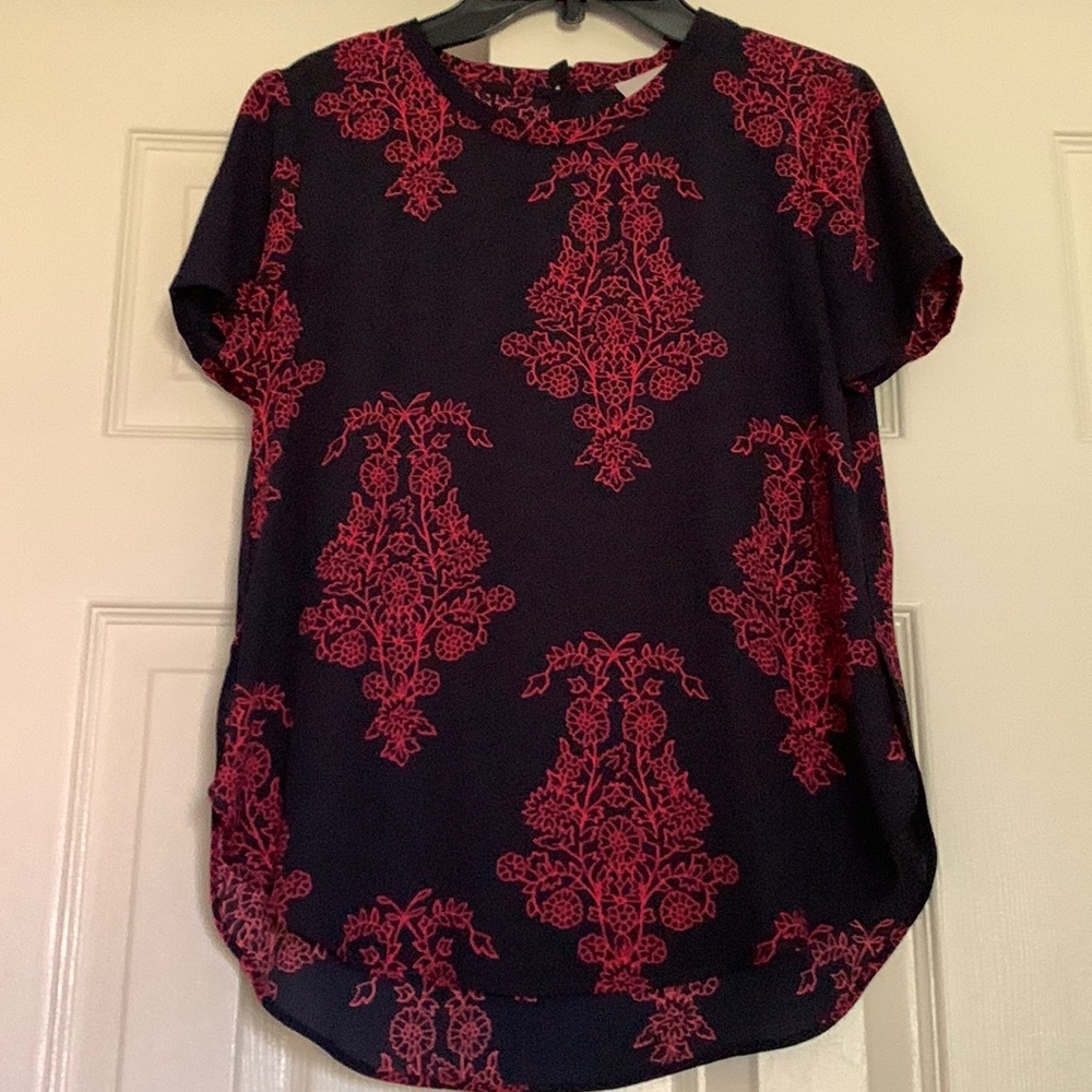 Loft Navy & Pink Print Pattern XXSP Blouse